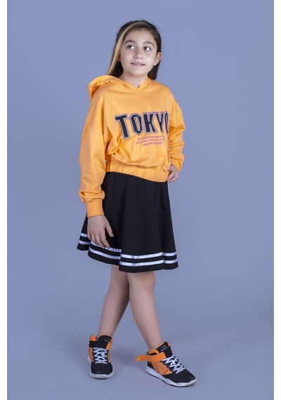 Toontoy Kids Toontoy Kız Çocuk Baskılı Etekli Takım Turuncu
