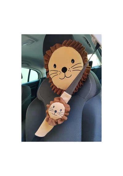 2'li Paket Şampiyon Arslan Araç Yastık Ve Kemer Seti Yol Arkadaşı Yastık Kemer Puset Dekoru Aslan Çok Renkli