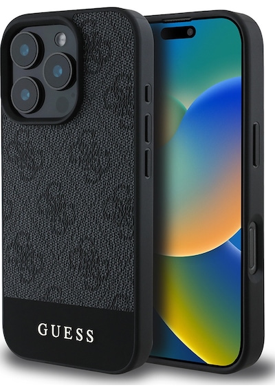 Apple Uyumlu iPhone 16 Pro Max Kılıf Guess Lisanslı Pu Deri Şerit Logo Dizaynlı Kapak Siyah