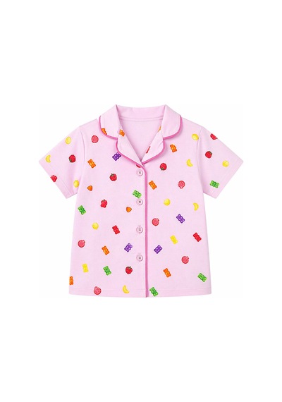 Harıbo Haribo Lisanslı Gömlek Yaka Kısa Kollu Desenli Pijama Takımı Pembe