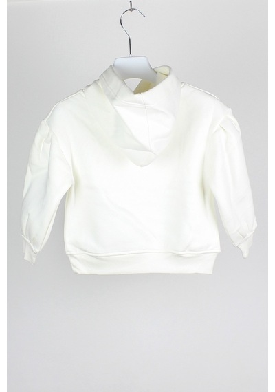 Escabel Kız Çocuk Balon Kol Kapşonlu Sweatshirt - Beyaz