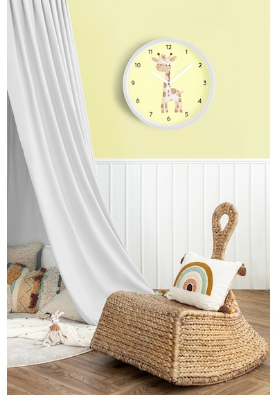 Sevimli Zürafa Çocuk Odası Duvar Saati - 42cm - Önü Camlı Beyaz Kasa - Sessiz Mekanizma-jh1106 Beyaz
