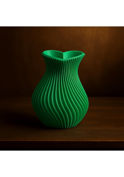 Kalp Şeklinde Vazo. Vazo. 3d Vazo. Plastik Vazo. Kıvrımlı Vazo. Dekoratif Vazo. Yeşil