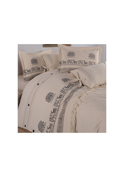 Hitit Desen 200x220 Pamuk-keten Çift Kişilik Nevresim Takımı Krem - 747748095 Krem