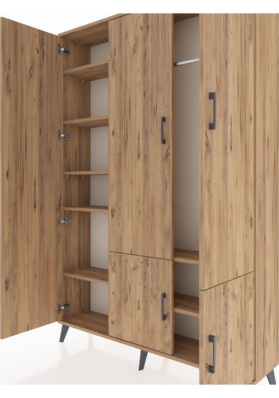 Arges Dolap 7 Raflı 5 Kapaklı Tek Askılı 132x30x195 Çam-çam/çam Çam