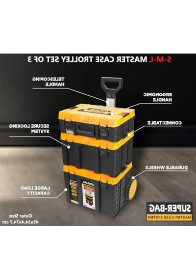 3'lü Tekerlekli Alet Taşıma Çantası Seti - Modüler Ve Dayanıklı Açık Ahşap