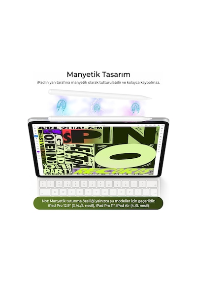 Bix Sp03 Stylus Pen Manyetik Eğim Sensörlü Avuç İçi Engelleme Özellikli İpad Uyumlu Çizim Ve Tasarım İçin Tablet Kalemi Beyaz