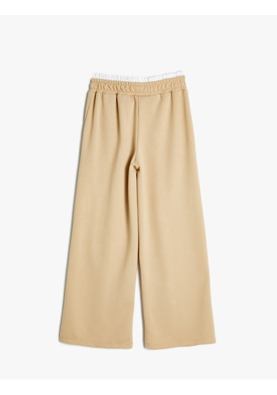 Koton Basic Bol Paça Pantolon Cepli Çift Bel Detaylı Bej 4skg40213ak Ekru