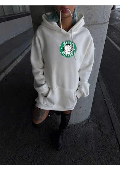 Etiler Collection Üç İplik Penye Uzun Kol Kapşonlu Sweatshirt - Beyaz