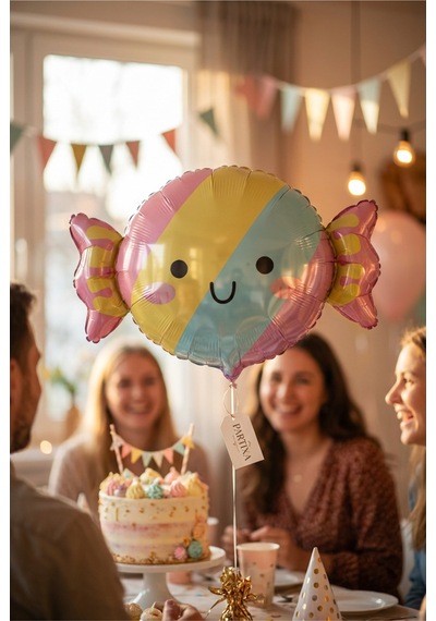 Şeker Figürlü Pastel Folyo Balon Doğum Günü Parti Süsleme Renkli Dekorasyon Balonu Çok Renkli