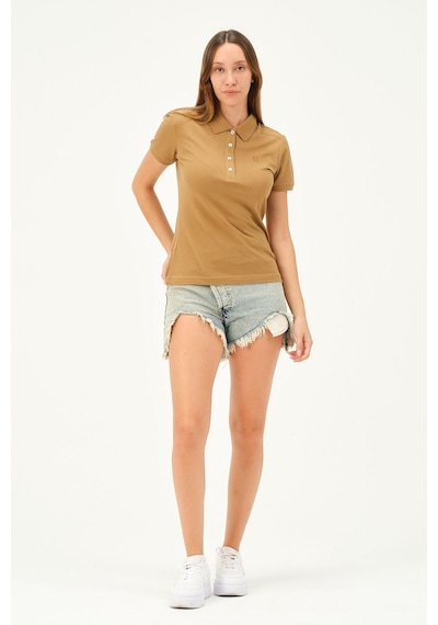 Msw Kadın Kısa Kollu Regular Fit Polo Yaka T-shirt Camel