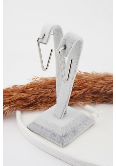 Kadın Çelik Basic Geometrik 3 cm V Model Küpe Çok Renkli