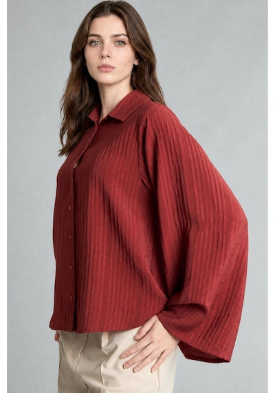 Defacto Relaxed Fit Dokulu Çizgili Uzun Kollu Tunik H7503ax26aubr268 Bordo-br268