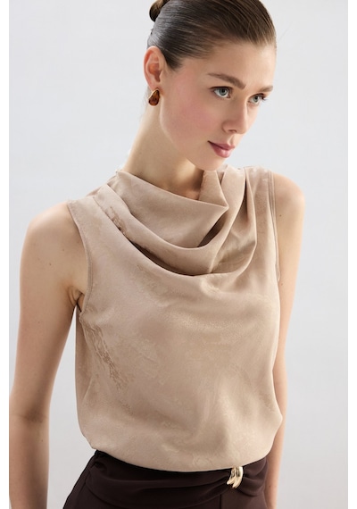 Sateen Degaje Yaka Bluz - Bej-136753 Bej