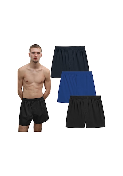 Yohannes Club Erkek Pamuklu Poplin Boxer, Üçlü Paket, Siyah-lacivert-mavi, % 100 Pamuklu Poplin Kumaş Siyah - Lacivert - Mavi