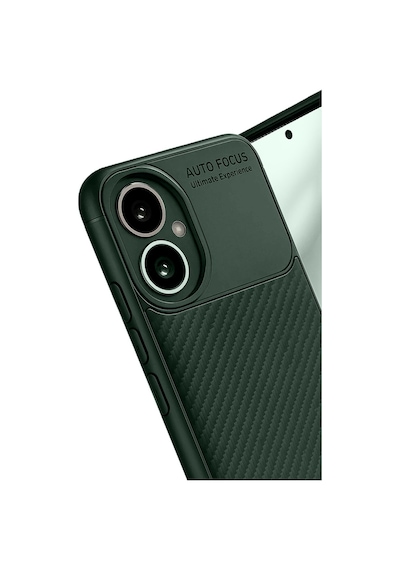 Honor 400 Uyumlu Kılıf Karbon Tasarım Kamera Korumalı Silikon Telefon Kılıfı Kapak Koyu Yeşil