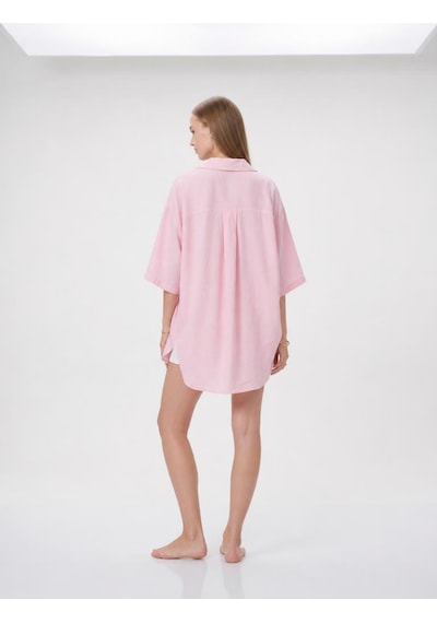 Pera Moda Önden Bağlamalı Uzun Kimono Yazlık İnce Gömlek Hırka Modeli Pembe