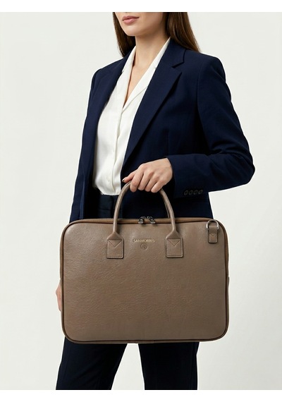 Sanmorris Unisex 15.6 İnç Uyumlu Suni Deri Darbe Korumalı Laptop Ve Evrak Çantası Vizon