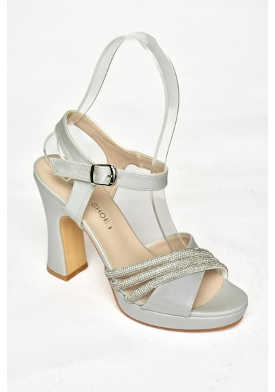 Fox Shoes S246575504 Gümüş Kumaş Kalın Topuklu Kadın Abiye Ayakkabı Gümüş