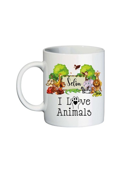 Hayvanseverlere Özel "I Love Animals" Isim Baskılı Kupa Bardak