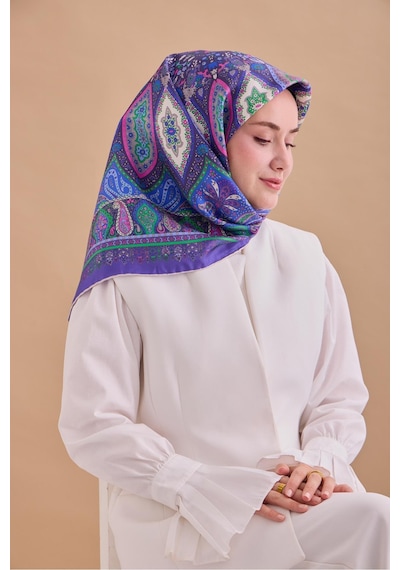 Twill İpek Eşarp 11476-04 Mor, Yeşil, Lila, Mavi, Gri