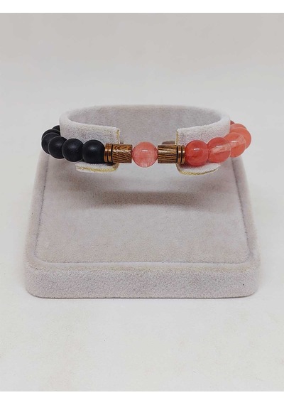 Gül Kuvars & Oniks Taşı 8mm Unisex Tasarım Bileklik Hawaii Model Çok Renkli