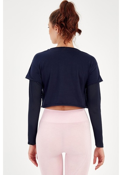 Maraton Active Regular Kadın Bisiklet Yaka Uzun Kol Fitness Açık Lacivert Sweatshirt 18557-açık Lacivert