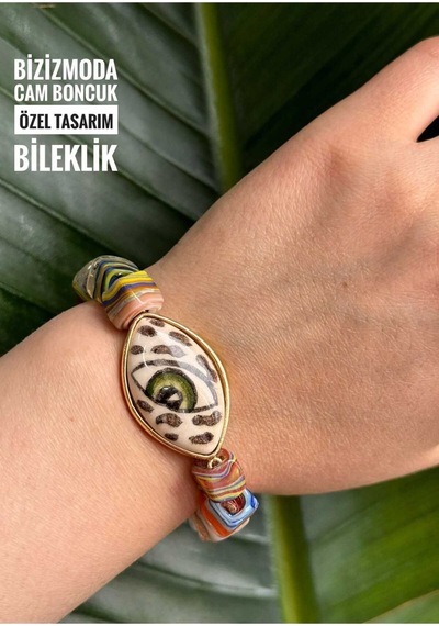 Seramik Cam Boncuk Bileklik El Yapımı Seramik Göz Bileklik Yeşil