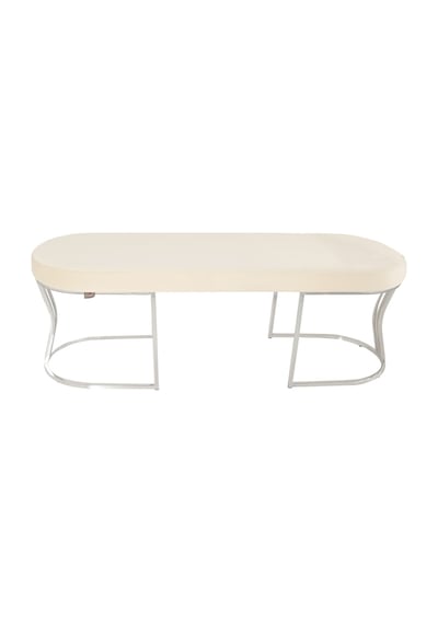 Viego Silver Smooth- Beyaz Kapitoneli Model Puf & Bench & Koltuk- Oturak-uzun Makyaj Puff-yatak Odası Ucu &önü