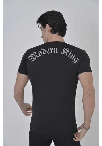 Erkek Göğüs File Aksesuarlı T-shirt - Siyah Siyah