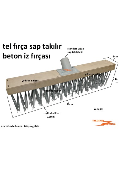 Beton İz Fırçası Tel Fırça 40cm Sap Takılır Sert Fırça Yer Fırçası