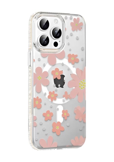 Joko Apple Uyumlu iPhone 14 Pro Max Uyumlu Floral Magsafe Kapak - Pembe