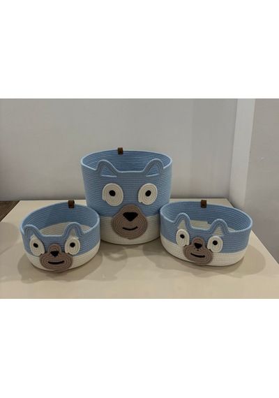 Bluey Orgnizer Sepet Takımı Çocuk Odası Kordon İpten Açık Mavi