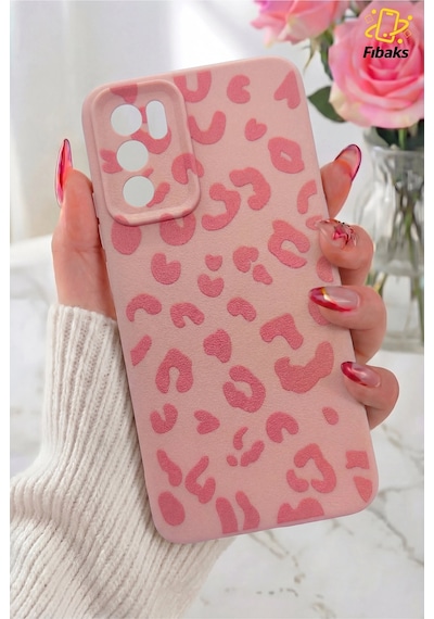 Fibaks Oppo A16 Uyumlu Kılıf Pembe Leopar Şık Tasarımlı Premium İnce Soft Silikon