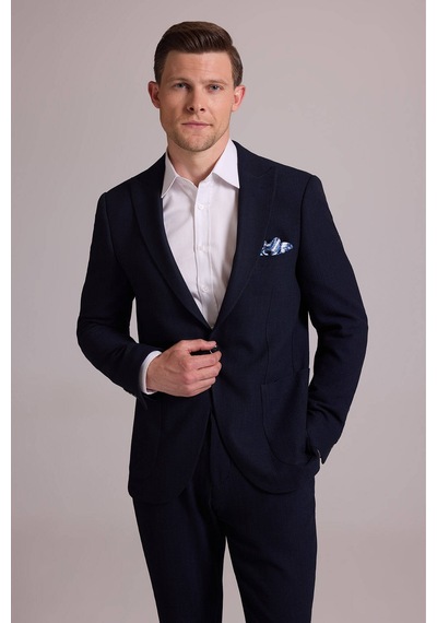 Erkek Lacivert Slim Fit Sivri Yaka Takım Elbise