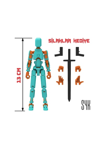 Robot 13 Dummy Turkuaz Turuncu Tüm Eklemleri Hareketli Aksiyon Figürü Oyuncak