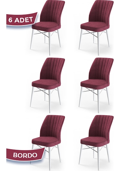 Canisa Concept Flex Serisi, Bordo Sandalye , Beyaz Gürgen Ayaklı 1.sınıf 6 Adet Sandalye Bordo