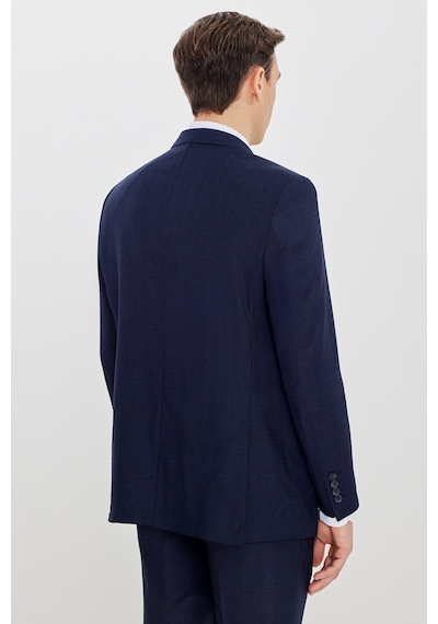 Ac&co Erkek Lacı Mavı Slim Fit Mono Yaka Desenli Çift Pantolonlu Takım Elbise