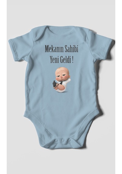 Mekanın Sahibi Yeni Geldi Baskılı Bebek Zıbını Çıtçıtlı Body 8 Renk %100 Pamuk Kısa Kol Bebe Mavisi
