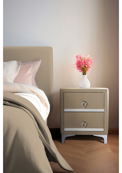 Doppia Linea Silver Iki Çekmeceli Bej Komodin- Kumaş Döşemeli Yatak Odası 2 Çekmeceli Komodin Modeli Doppia Linea Silver Iki Çekmeceli Bej Komodin- Kumaş Döşemeli Yatak Odası 2 Çekmeceli Komodin Modeli