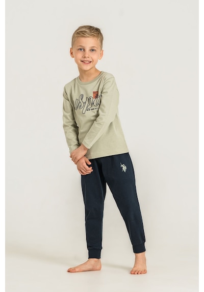 U.s. Polo Assn.%100 Pamuk 2635 Baskılı Uzun Kol Erkek Çocuk Pijama Takımı Yeşil