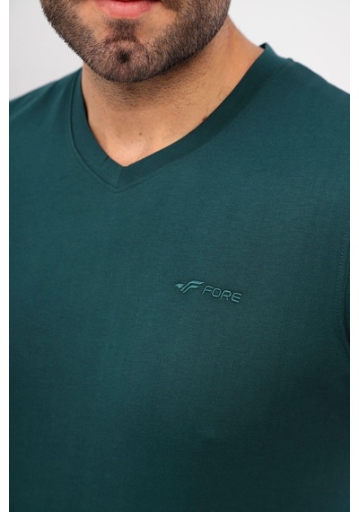 Erkek V Yaka Tshirt Şort Cep Fermuarlı Alt Üst Takım Yeşil Siyah