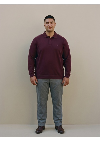 Maccali Erkek Bordo Büyük Beden Polo Yaka Battal Sweatshirt