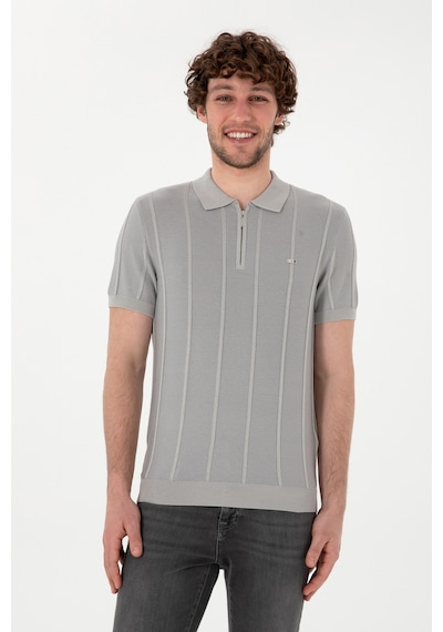 U.S. Polo Assn. Erkek Slim Fit Polo Yaka Açık Gri Tişört 50306457-VR001