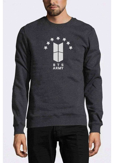 Bts Army Baskılı Füme Antrasit Erkek Örme Sweatshirt