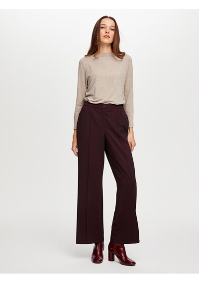 Faik Sönmez Önü Dikiş Detaylı Wıde Leg Fıt Örme Pantolon W26pnt011 Uw26pnt01140 Bordo