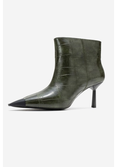 Luvishoes Luvi Shoes Rassel Yeşil Baskı Mat Burunlu Kadın İnce Topuklu Bot Yeşil