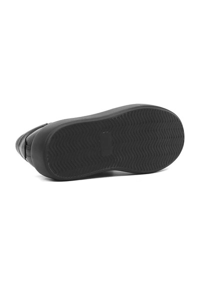 Erkek Siyah Kalın Tabanlı Siyah Deri Sneaker Siyah Siyah