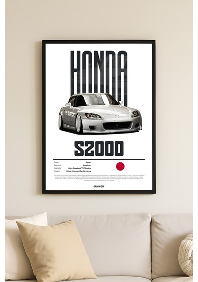 Honda S2000 Araba Siyah Ahşap Çerçeveli Poster, Dekoratif Duvar Tablosu