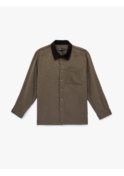 Koton Regular Fit Cepli Renk Kontrastlı Klasik Yaka Uzun Kollu Gömlek Vizon 6wam60235hw Vizon